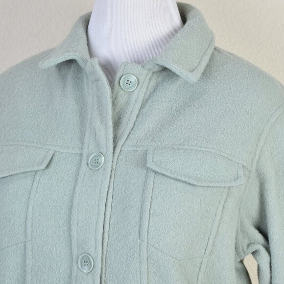 Joie Sage Green Fleece Fuzzy Shacket Button Front Jacket - L - Picture 3 of 12